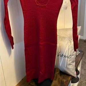 Moda International Red Bodycon Dress with Long Cuffed Sleeves for Cocktail